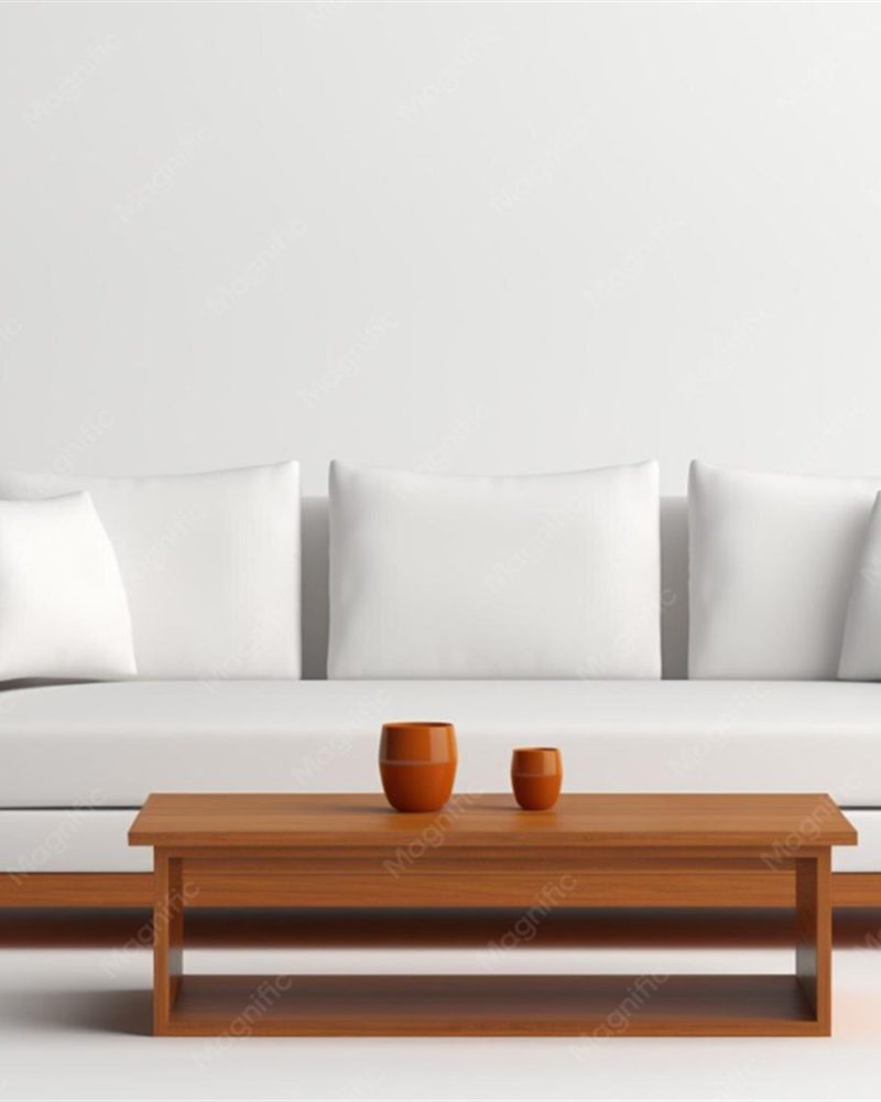 Sofa custom dan meja kopi kayu di ruang tamu
